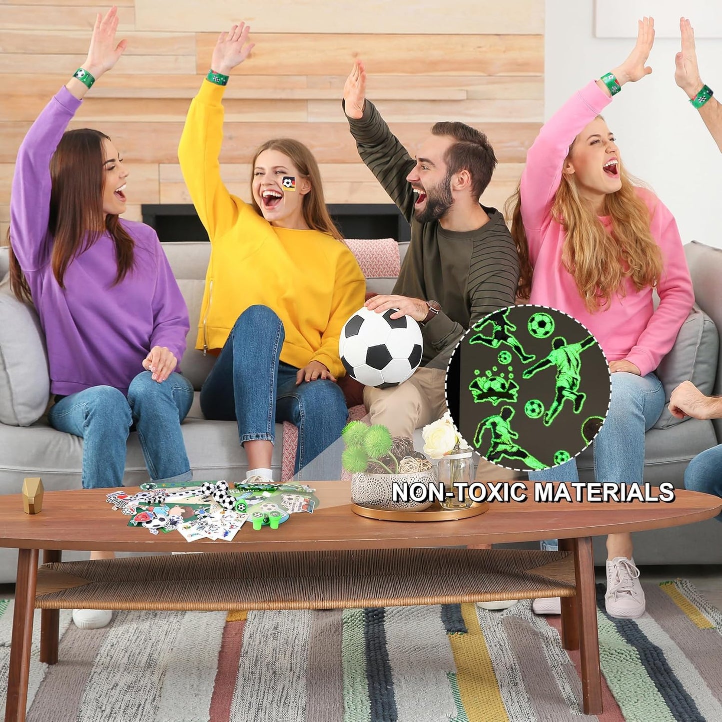 Aneco 340 Pieces Soccer Party Favor Set Soccer Goodie Bags Stuffers Mini Card Pencils Sharpener Eraser Stamp Slap Bracelet Sticker School Stationery Bulk for Sports Party Team Game Prize Birthday Gift