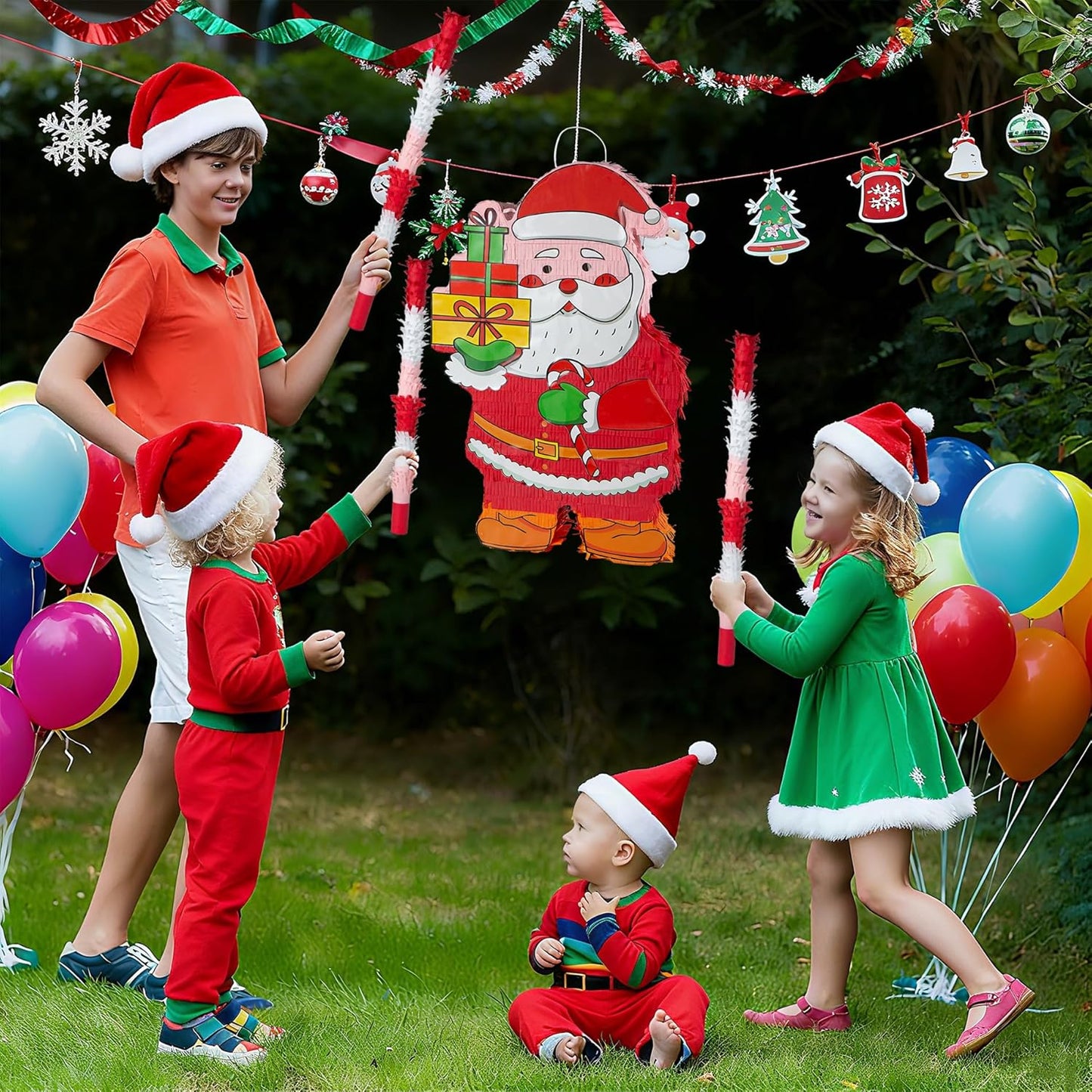 PCFING 21.6 Inch Christmas Santa Claus Piñata with 30 Inch Piñata Stick Blindfold Confetti for Boy Girl Adults Xmas Party Game Decorations