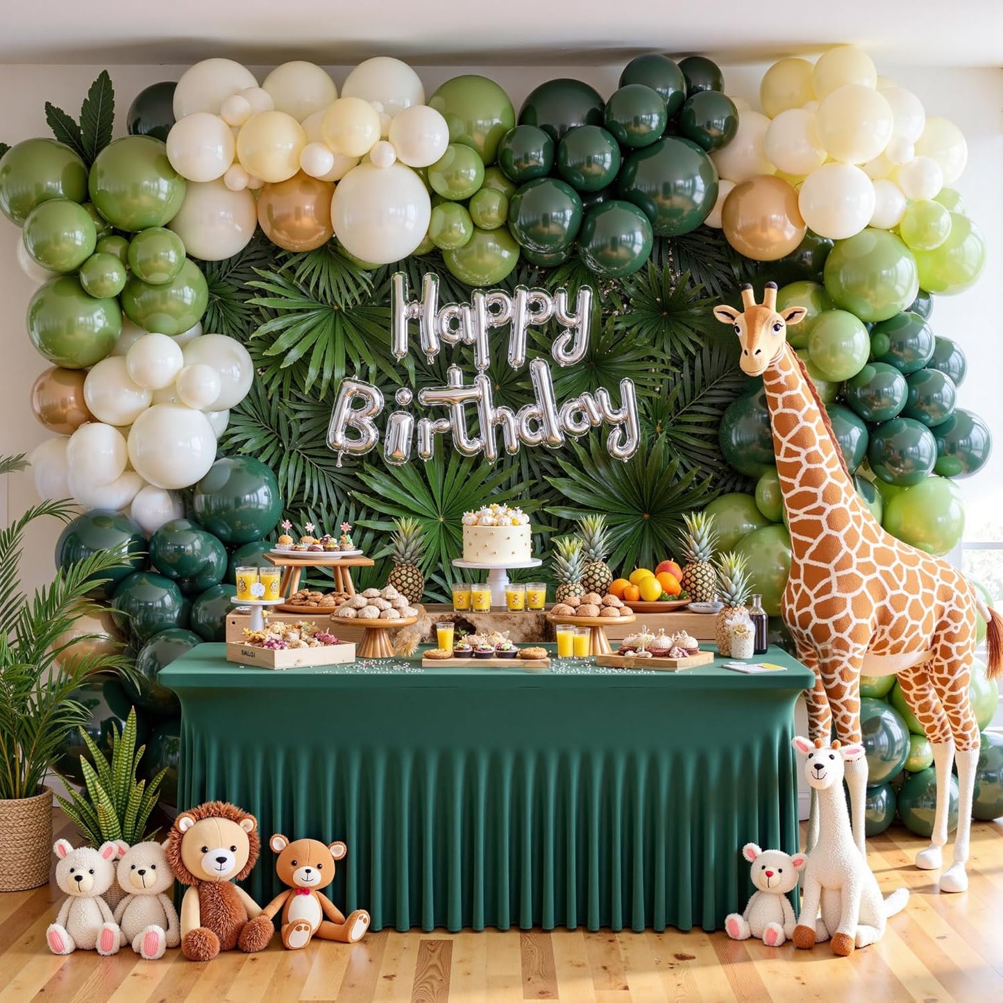 4 Pack Hunter Green Spandex Tablecloths for 8 Foot Rectangle Tables, Wrinkle Free Fitted Table Cloths 8ft Stretchy Table Cloth Cover with Skirt for Parties Weddings Birthday Banquet Baby Shower