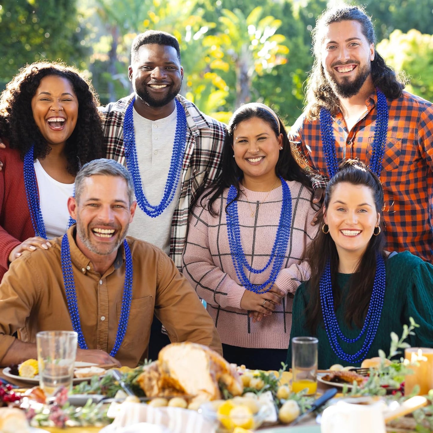 12 PCS Mardi Gras Beads Bulk, Blue Bead Necklace Stuff Accessories, 33" Blue Beads Necklaces Party Favors, Parade Throw Accessory Sets for Mardi Gras Decorations Gender Reveal Carnival