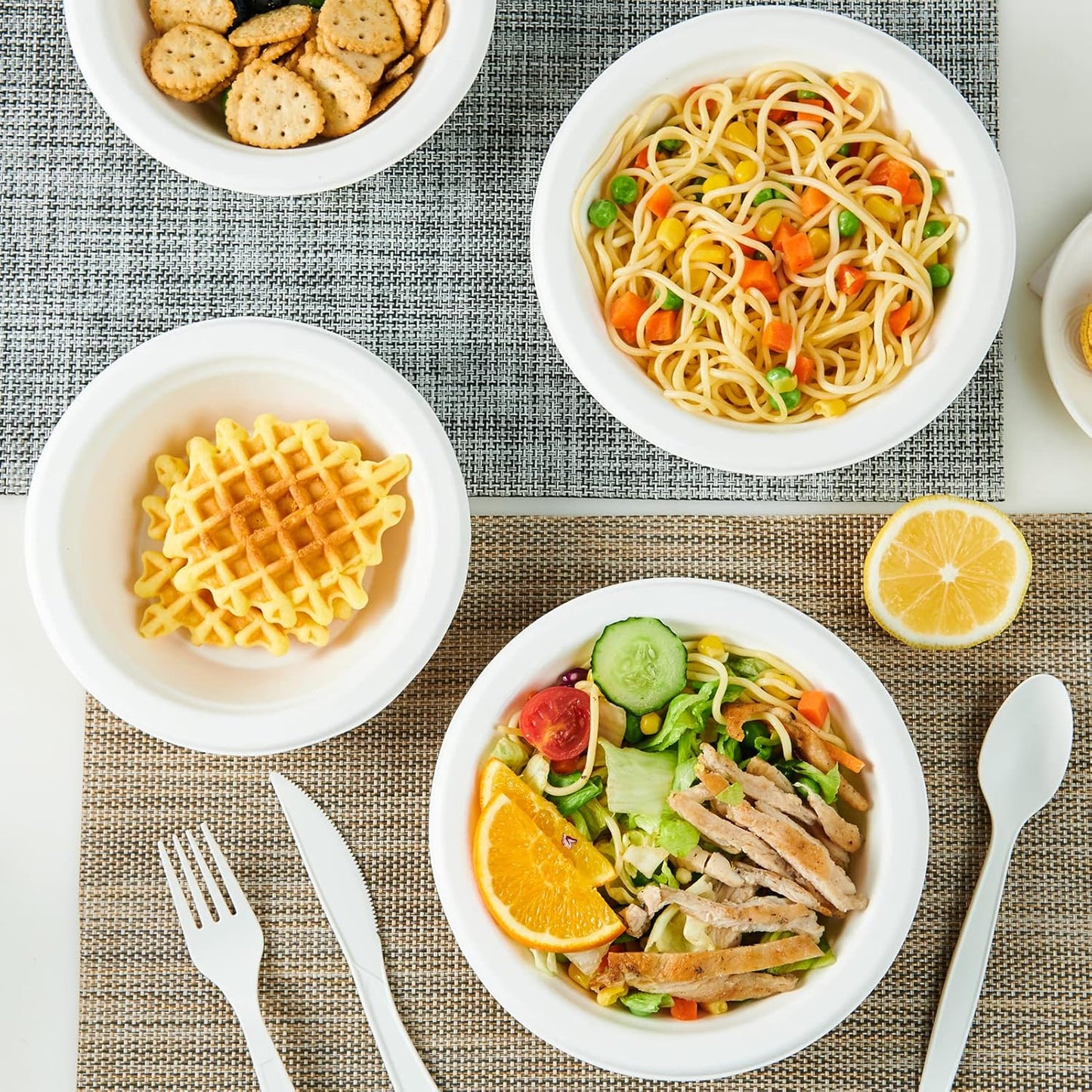 ECOLipak 150 Pack Compostable Disposable Paper Bowls, 16 OZ Heavy duty Biodegradable Eco Friendly Sugarcane Bagasse Bowls Great for Soup, Salad, Milk Cereals