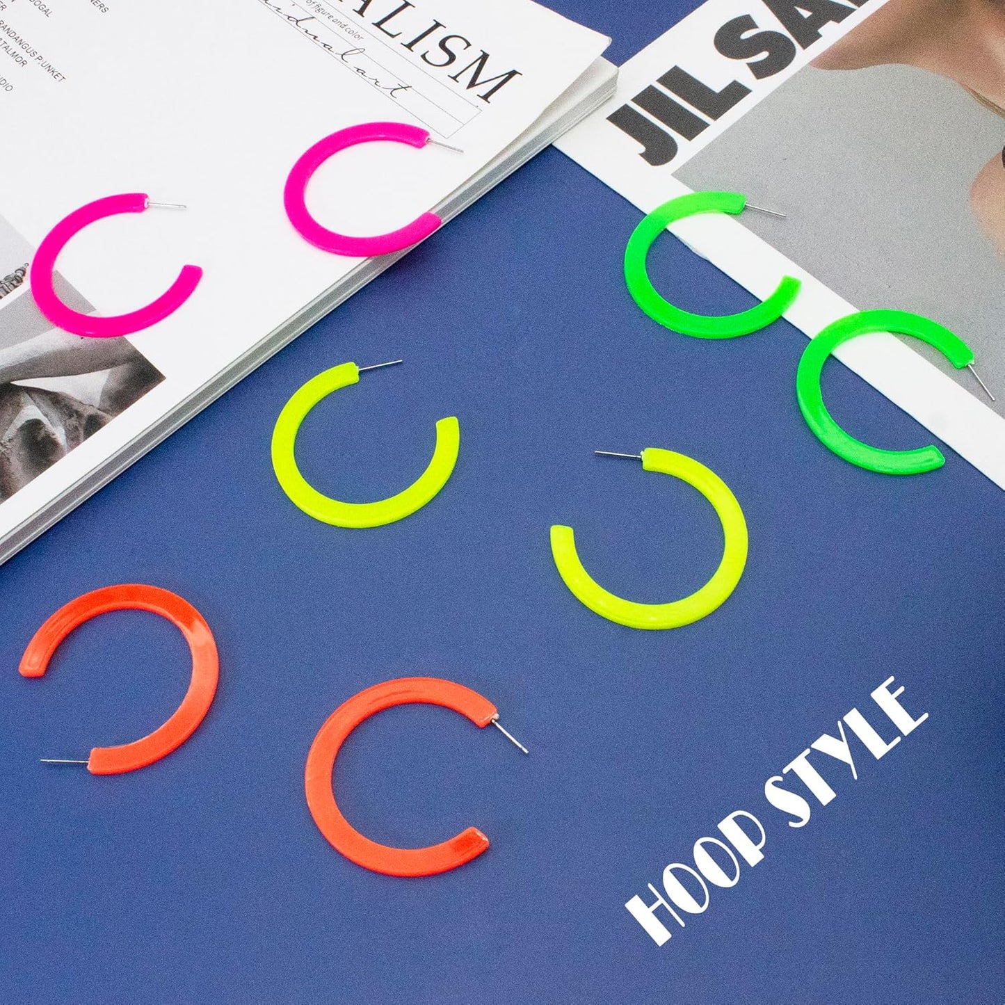 80s 90s Neon Earrings for Women Retro Cassette Tape Hoop Earring Candy Color Lightweight Acrylic Stud Dangle Earrings for 80S Costume Outfits Dancing Glow Party Accessories