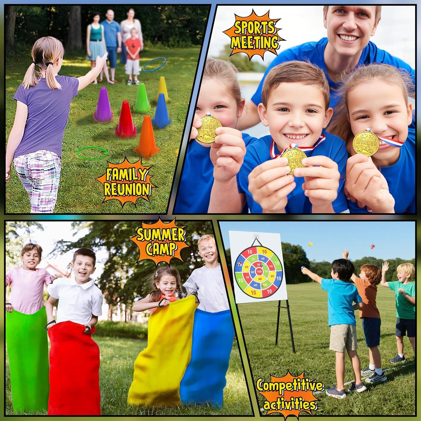 kortes Outdoor Carnival Games for Kids Adults, Lawn Yard Picnic Family Reunion Games with Potato Sack Race Bags, Ring Toss Egg, Dart Board, Cones, Spoon Race and Medal for Birthday Party Field Day