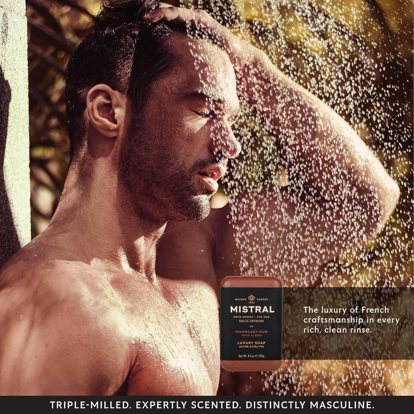 Mistral Mahogany Rum Luxury Bar Soap for Men | Men’s Natural Soap Bar | Paraben, Phthalates Free | Moisturizing & Triple-Milled Natural Soap for Men - Made in France | Large, 8.8 oz