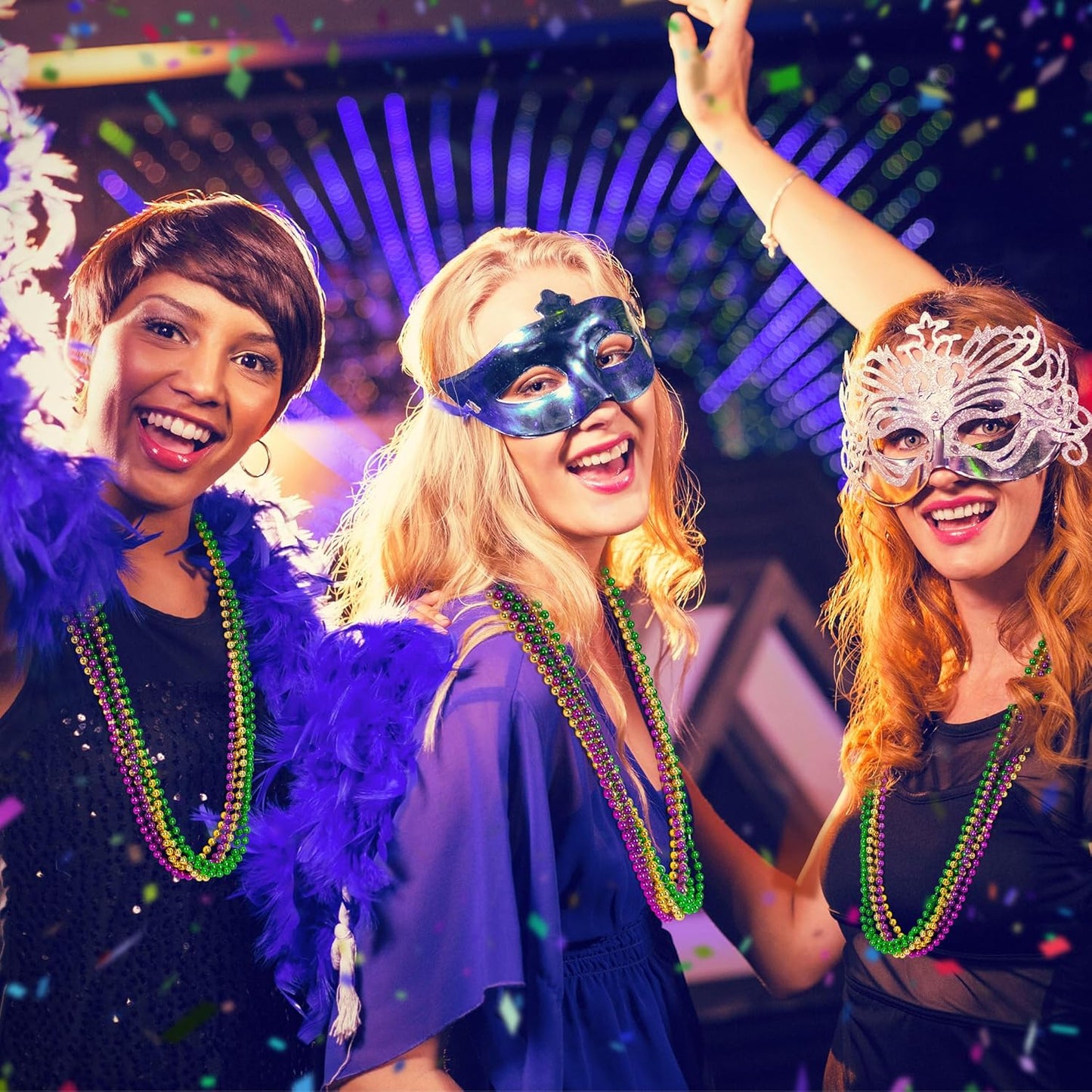 12 PCS Mardi Gras Beads Necklaces, 33" 3 Colors Beads Accessories Bulk, Carnival Purple Green Gold Party Supplies, Carnival Beads Necklace Accessories for Masquerade Holiday Party Favors Decorations