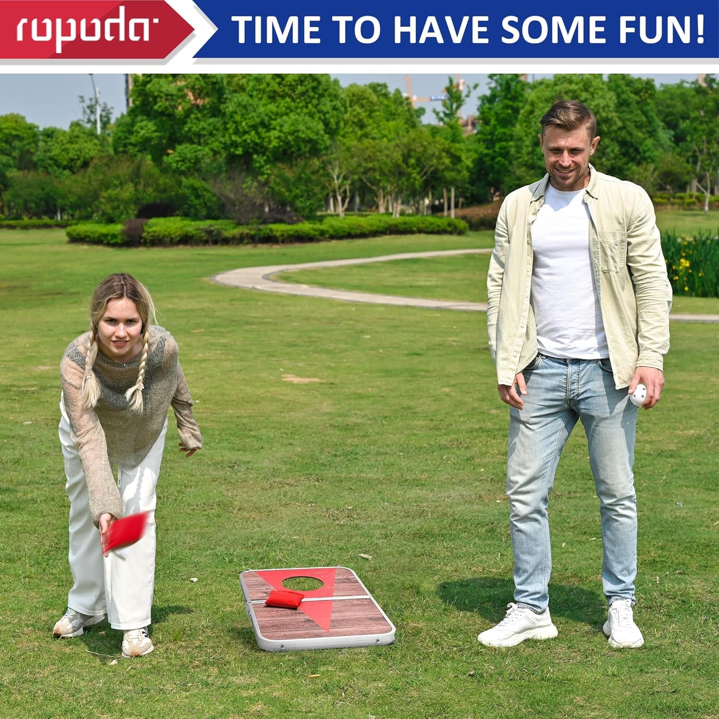 ROPODA Portable Cornhole Board Set,24 x 16 in Corn Hole Games for Adults with 8 Bean Bags, Lightweight Aluminum Alloy Edging Cornhole Set for Outdoor Games,Beach and Tailgates.