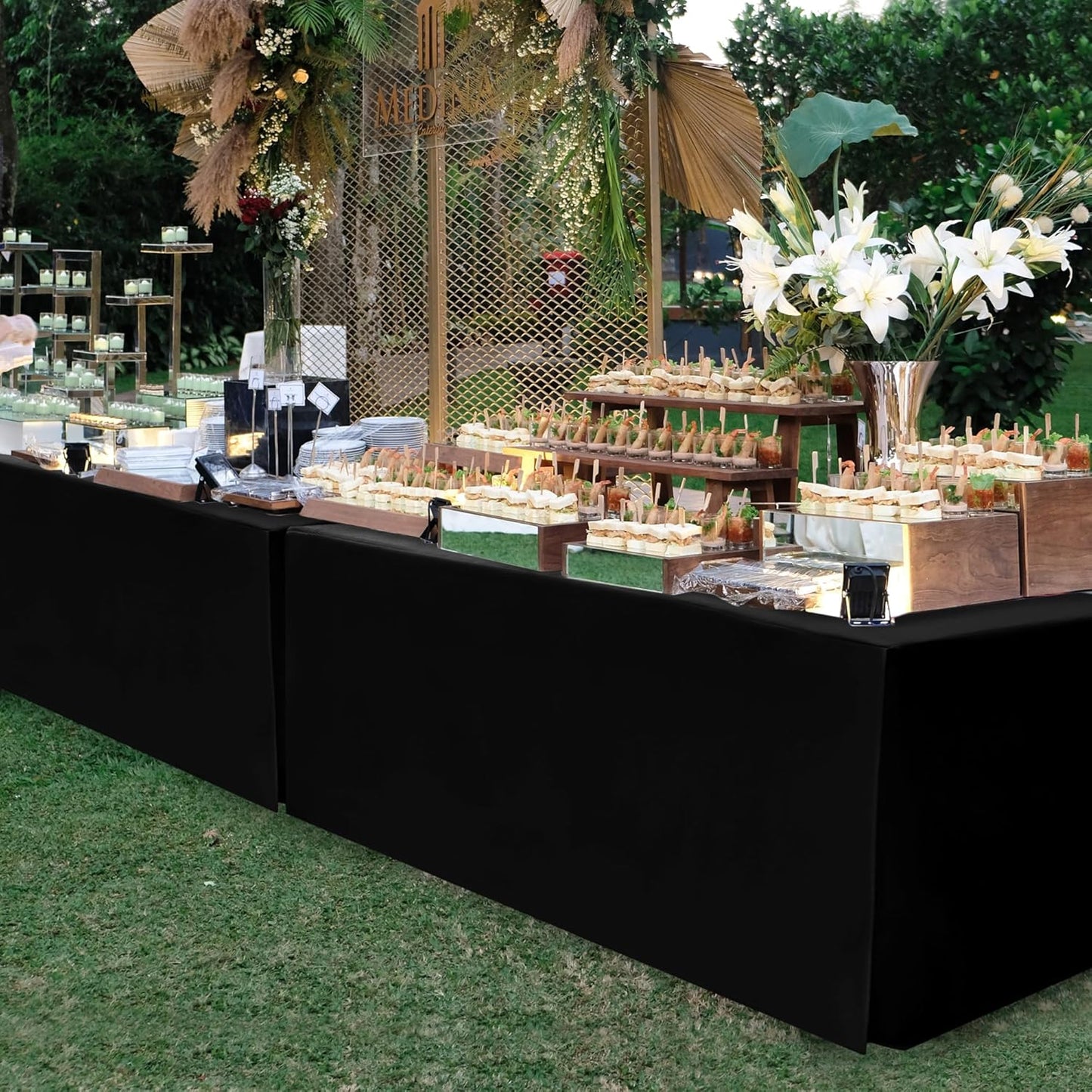 HolidayIdeas Fitted Table Covers for 6 Foot Tables - 72 x 30 Inch - 2 Pack Rectangle Table Clothes Versatile Fabric Table Cover for Folding Table, Parties, Holiday Dinner, Trade Show (Black)