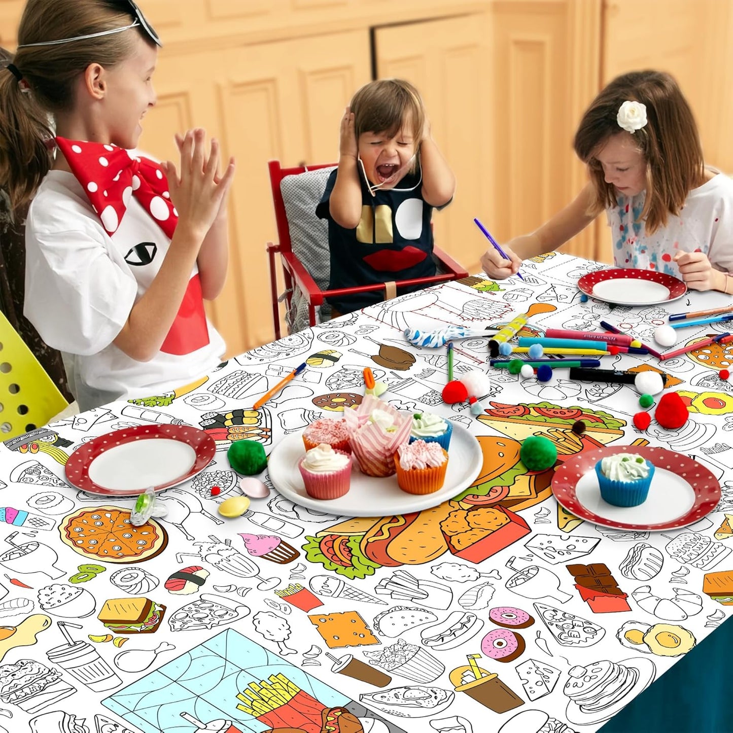 Groovy Coloring Tablecloth for Kids, Colorful 30x72 Inch Poster with Peace Signs, Daisy, Retro Designs, Perfect for Groovy Party Games for Girls, 70s Decorations, Celebration Supplies