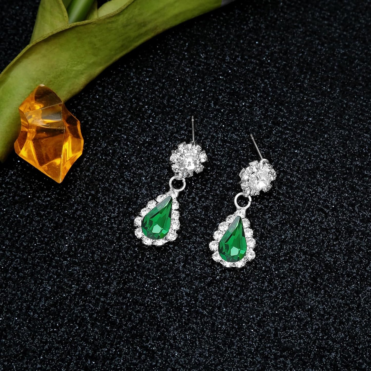 HONGLU Elegant Crystal Necklace Earrings Bracelets Set Silver Bridal Wedding Jewelry Sets Bride Bridesmaids Prom Formal Costume Accessories for Women