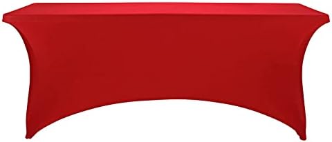 FORLIFE 6FT Rectangular Spandex Tablecloth, Red, Fitted Table Cover for Patio, Universal for Wedding, Banquet, Party