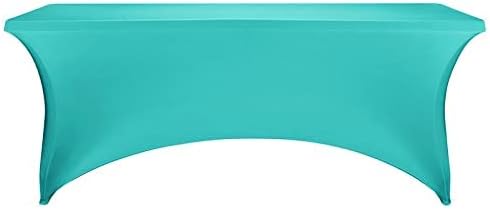 FORLIFE 4Pack Spandex Table Covers，Fitted Tablecloth for Rectangular Tables, Stretch Patio Table Covers, Universal Spandex Table Cover for Wedding, Banquet, Party (6ft, Turquoise)