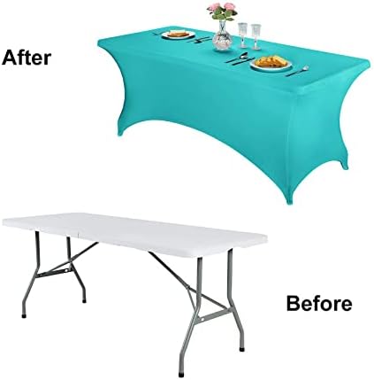 FORLIFE Spandex Table Cover - Fitted 6ft Rectangular Tablecloth, Stretch Patio Table Cover for Wedding, Banquet, Party - Turquoise