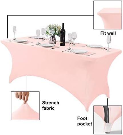 FORLIFE 2Pack Spandex Table Covers，Fitted Tablecloth for Rectangular Tables, Stretch Patio Table Covers, Universal Spandex Table Cover for Wedding, Banquet, Party (6ft, Blush Pink)