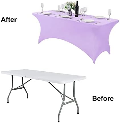 FORLIFE 2Pack Spandex Table Covers，Fitted Tablecloth for Rectangular Tables, Stretch Patio Table Covers, Universal Spandex Table Cover for Wedding, Banquet, Party (6ft, Lavender)