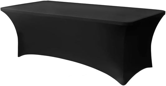 1 Pack 8FT Rectangular Spandex Tablecloth,Wrinkle Resistant Fitted Cover for 96x30 inch Banquet Table Cloth, Washable Stretch Fabric for Party, Events, Wedding, Vendor - Black