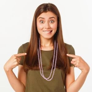 YAXINRUI 24 PCS Pink Bead Necklace, Pink Mardi Gras Beads, Cancer Awareness Beaded Necklaces, Valentine Necklace, 33 Inch Round Party Beads for Mardi Gras Christmas Cancer Awareness Month Events