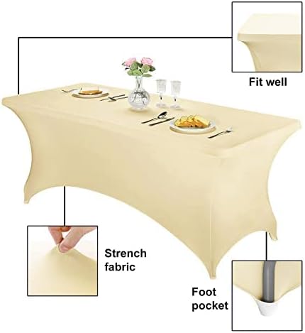 FORLIFE 4Pack Spandex Table Covers，Fitted Tablecloth for Rectangular Tables, Stretch Patio Table Covers, Universal Spandex Table Cover for Wedding, Banquet, Party (6ft, Champn)