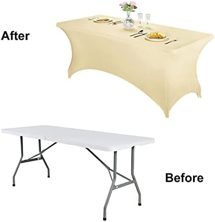 FORLIFE Spandex Table Covers，Fitted Tablecloth for Rectangular Tables, Stretch Patio Table Covers, Universal Spandex Table Cover for Wedding, Banquet, Party (6ft, Champagne)