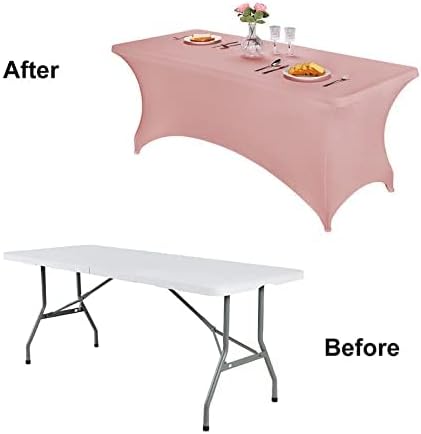 FORLIFE Spandex Table Covers - 4 Pack Fitted Tablecloths, Stretch Patio Covers, Universal for 6ft Rectangular Tables, Wedding, Banquet, Party (Dusty Rose)
