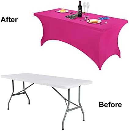 FORLIFE Spandex Table Cover - Fitted 6ft Rectangular Tablecloth, Stretch Patio Table Cover for Wedding, Banquet, Party (Fuchsia)