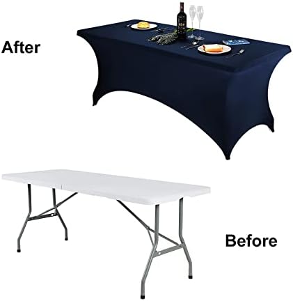 FORLIFE Spandex Table Covers，Fitted Tablecloth for Rectangular Tables, Stretch Patio Table Covers, Universal Spandex Table Cover for Wedding, Banquet, Party (6ft, Navy)
