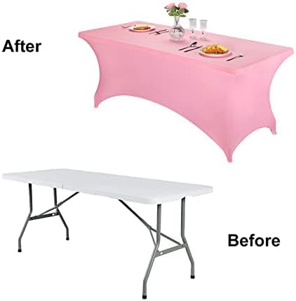 FORLIFE 2Pack Spandex Table Covers，Fitted Tablecloth for Rectangular Tables, Stretch Patio Table Covers, Universal Spandex Table Cover for Wedding, Banquet, Party (6ft, Pink)