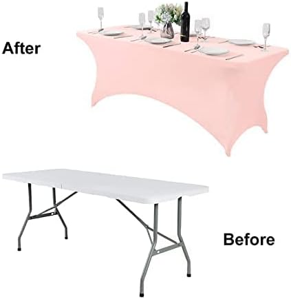 FORLIFE 4Pack Spandex Table Covers，Fitted Tablecloth for Rectangular Tables, Stretch Patio Table Covers, Universal Spandex Table Cover for Wedding, Banquet, Party (6ft, BlushPink)