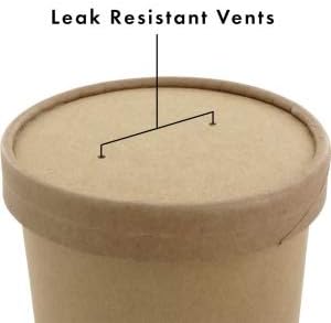 Eco Friendly Microwavable Kraft Soup Bowls - Soup Cups | Disposable Food To-Go Containers-Soup Containers With Airtight Lids. Great For Restaurants, Take Outs, Or To-Go Lunch 25/Pack (16 oz, Brown)