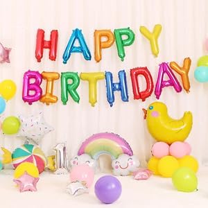 KALOR Rainbow Happy Birthday Balloons Kit with16 Inch Mylar Foil Letters Balloon and Star Balloons for Women, Men, Boys & Girls Kids Birthday Decorations Photo Backdrop