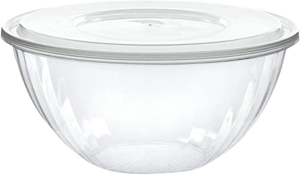 PLASTICPRO Disposable Round Crystal Clear Serving Bowls With Lids - Party Snack or Salad Bowl, Plastic Chip Bowls, Candy Dish (2, 150 OUNCE)