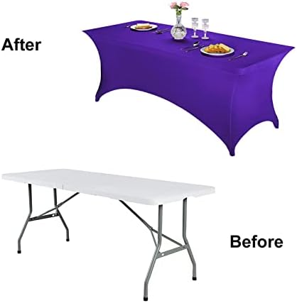 FORLIFE Spandex Table Covers，Fitted Tablecloth for Rectangular Tables, Stretch Patio Table Covers, Universal Spandex Table Cover for Wedding, Banquet, Party (6ft, Purple)