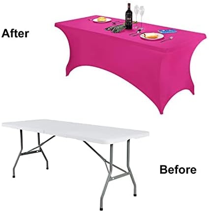 FORLIFE 4Pack Spandex Table Covers，Fitted Tablecloth for Rectangular Tables, Stretch Patio Table Covers, Universal Spandex Table Cover for Wedding, Banquet, Party (6ft, Fuchsia)
