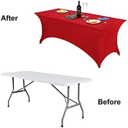 FORLIFE 4Pack Spandex Table Covers，Fitted Tablecloth for Rectangular Tables, Stretch Patio Table Covers, Universal Spandex Table Cover for Wedding, Banquet, Party (6ft, Red)