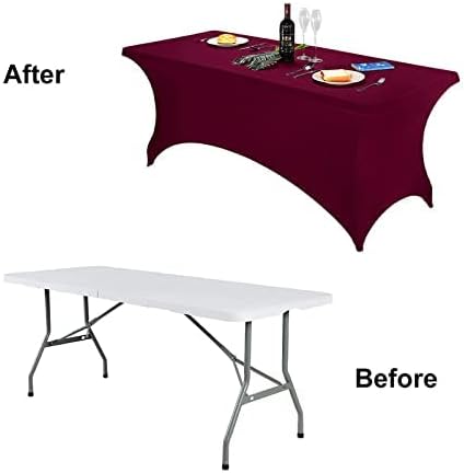 FORLIFE 2Pack Spandex Table Covers，Fitted Tablecloth for Rectangular Tables, Stretch Patio Table Covers, Universal Spandex Table Cover for Wedding, Banquet, Party (6ft, Burgundy)