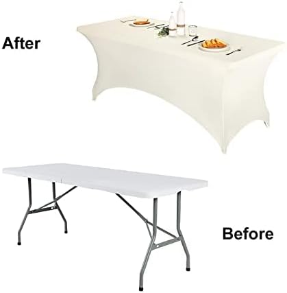 FORLIFE 2Pack Spandex Table Covers，Fitted Tablecloth for Rectangular Tables, Stretch Patio Table Covers, Universal Spandex Table Cover for Wedding, Banquet, Party (6ft, Ivory)