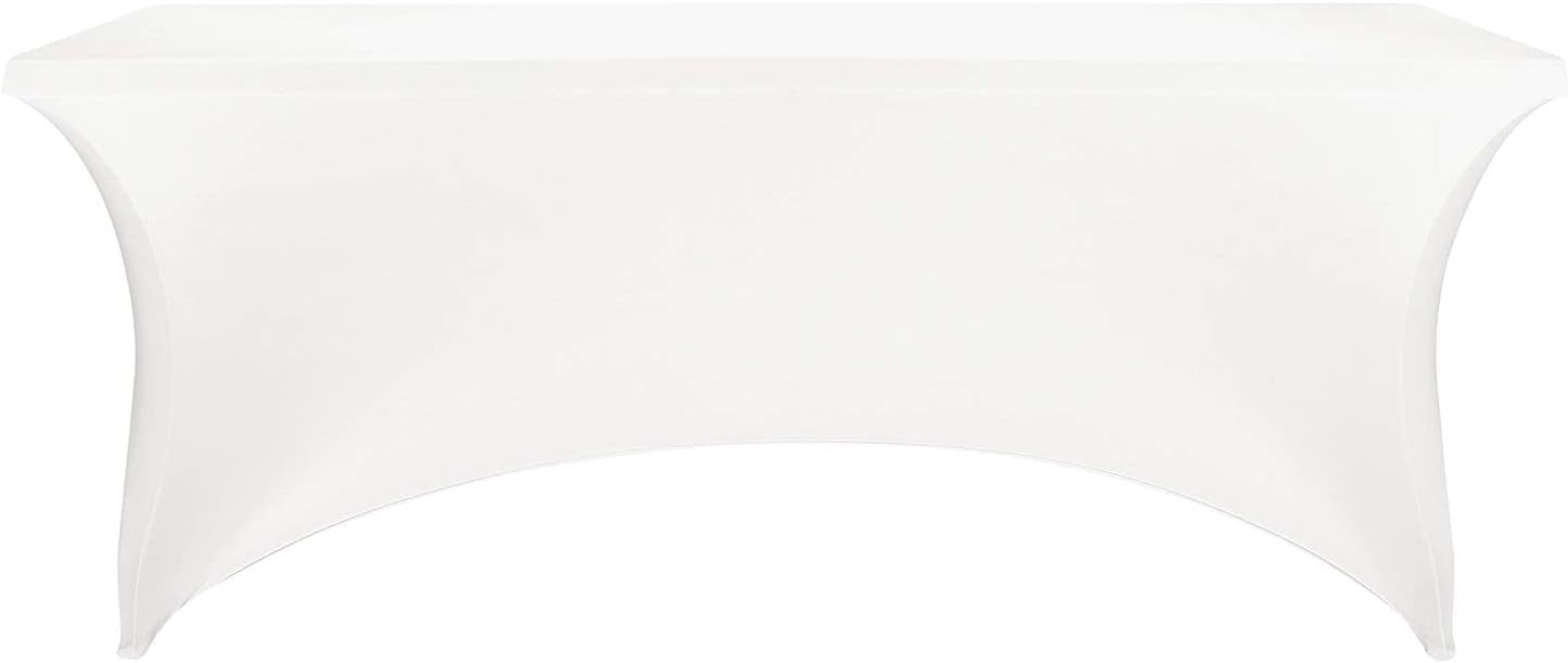 FORLIFE 4Pack Spandex Table Covers，Fitted Tablecloth for Rectangular Tables, Stretch Patio Table Covers, Universal Spandex Table Cover for Wedding, Banquet, Party (6ft, White)