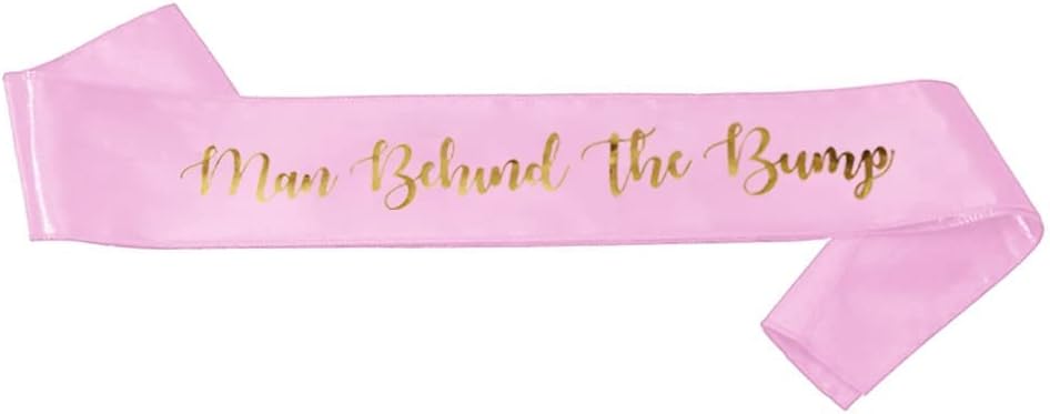 "Man Behind The Bump" Funny Baby Shower Sash for Daddy to Be, Baby Shower Party Decorations Gifts Supplies Dad to Be Baby Gender Reveal Ideas New Father Favors (Pink)