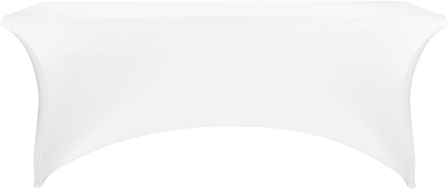 LZY Spandex Table Covers 6 Feet, Stretch/Fitted Table Covers for 6 Feet Folding Table, Rectangular Spandex Table Cloths for Wedding Party or Event (6FT-2PCS, White)