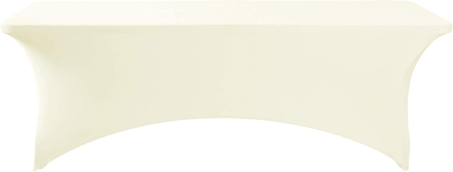 FORLIFE 4Pack Spandex Table Covers，Fitted Tablecloth for Rectangular Tables, Stretch Patio Table Covers, Universal Spandex Table Cover for Wedding, Banquet, Party (8ft, Ivory)