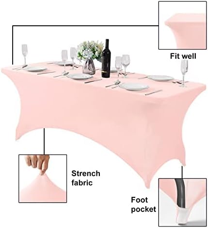 FORLIFE Fitted Spandex Table Covers, 6ft Rectangular, Stretch Patio Table Covers, Universal for Wedding, Banquet, Party (Blush Pink)