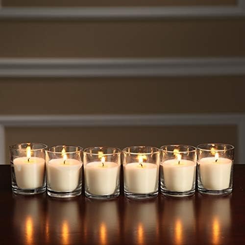 48 Pack White Unscented Clear Glass Filled Votive Candles. Hand Poured Wax Candle Ideal Gifts for Home Décor Parties Weddings Holidays and Meditation (White)
