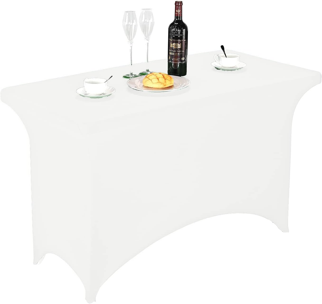 FORLIFE Fitted Spandex Table Cover - 4ft Rectangular, Stretch Patio Table Cover for Wedding, Banquet, Party (White)