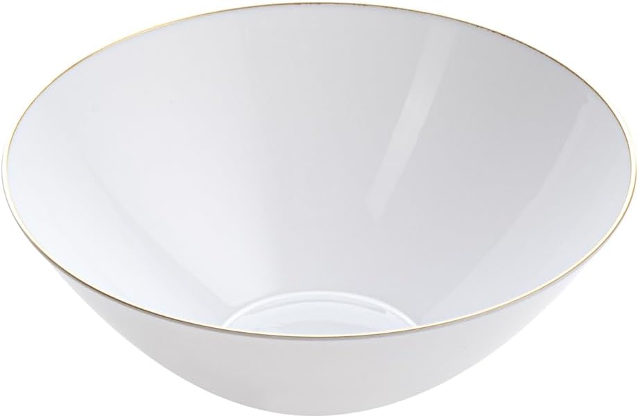Restaurantware Moderna 6 Ounce Plastic Bowls 20 Durable Disposable Salad Bowls - Gold-Rimmed Heavy-Duty White Plastic Fancy Bowls For Warm And Cold Foods Ideal For Restaurants