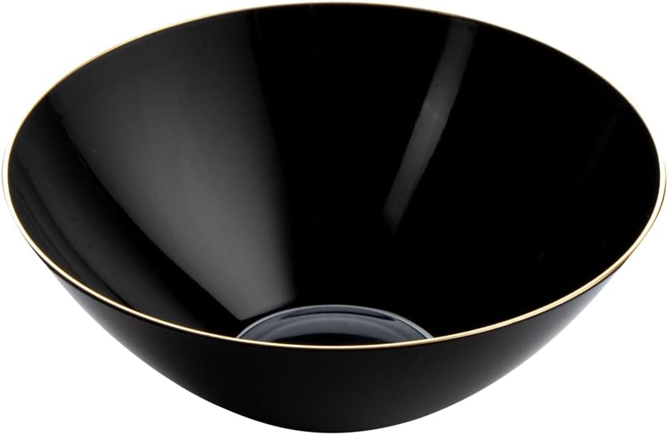 Restaurantware-Moderna 6 Ounce Plastic Bowls, 20 Durable Disposable Salad Bowls - Gold-Rimmed, Heavy-Duty, Black Plastic Fancy Bowl, For Warm And Cold Foods, Ideal For Restaurants