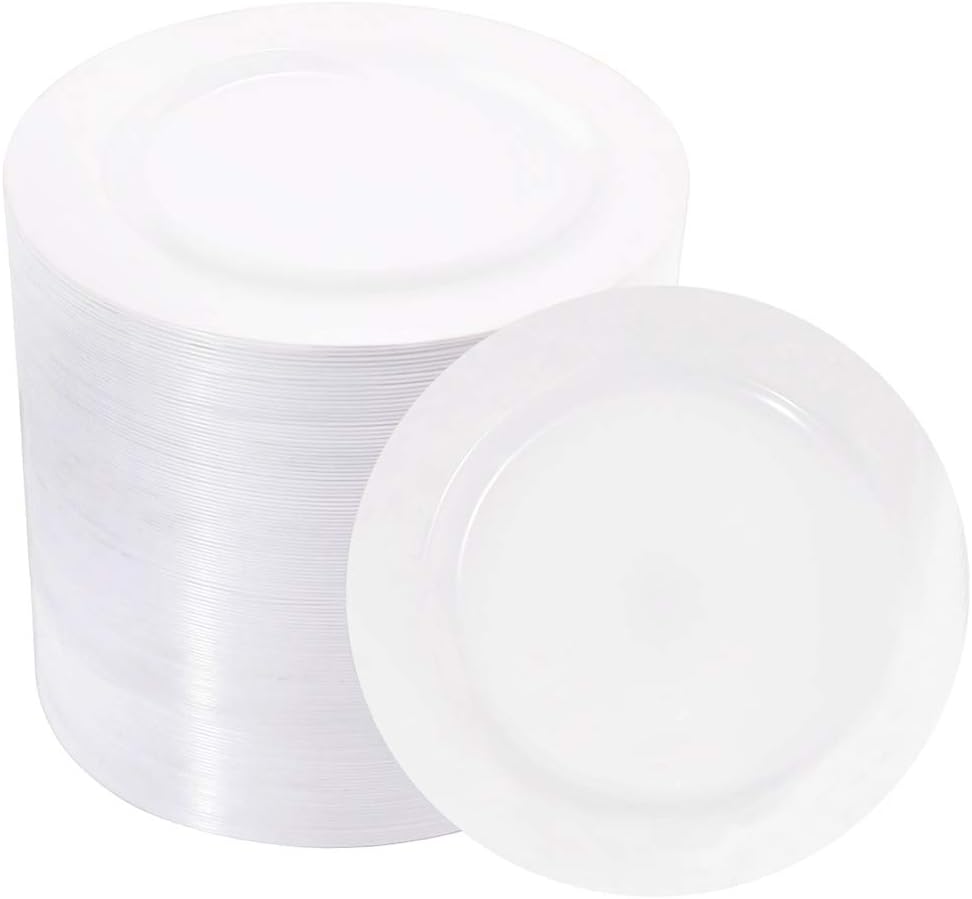 bUCLA 100Pieces White Plastic Plates - 6.25inch Disposable Plastic Appetizer/Small Cake/Salad/Dessert Plates Premium Hard, Ideal for Weddings& Parties