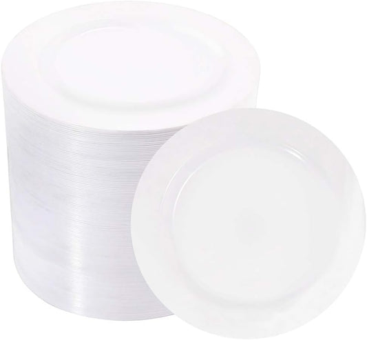 bUCLA 100Pieces White Plastic Plates - 6.25inch Disposable Plastic Appetizer/Small Cake/Salad/Dessert Plates Premium Hard, Ideal for Weddings& Parties