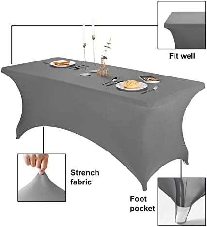 FORLIFE Spandex Table Covers，Fitted Tablecloth for Rectangular Tables, Stretch Patio Table Covers, Universal Spandex Table Cover for Wedding, Banquet, Party (6ft, Gray)