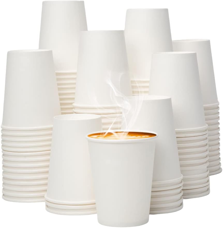 YEEHAW 8 oz 300 Pack Disposable Paper Coffee Cups, White Hot Cups for Hot Beverage Drinkings, Ideal for Cafes, Bistros, Businesses and Family