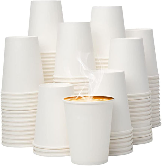 YEEHAW 8 oz 300 Pack Disposable Paper Coffee Cups, White Hot Cups for Hot Beverage Drinkings, Ideal for Cafes, Bistros, Businesses and Family