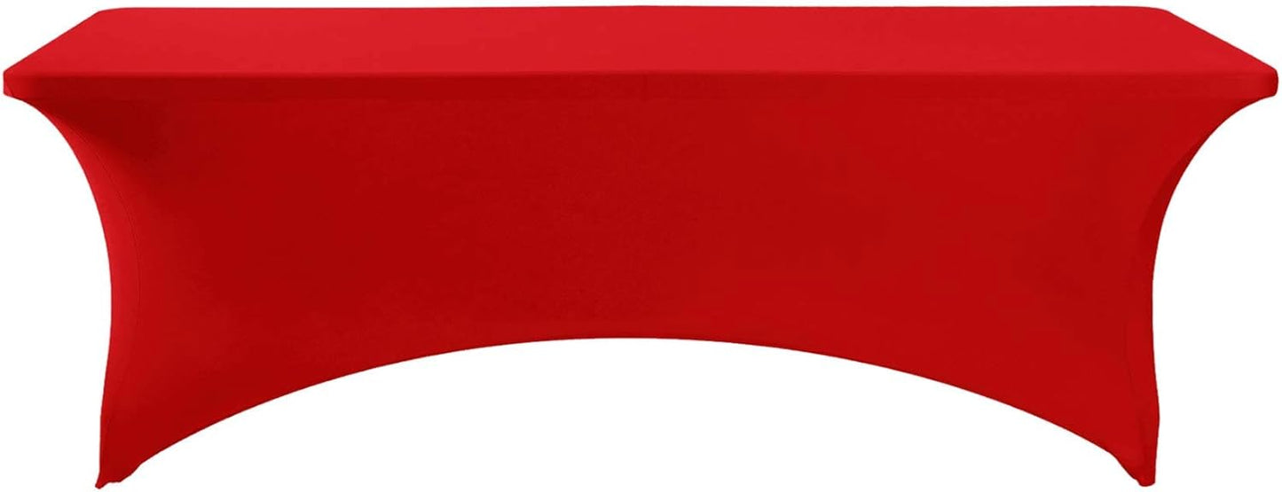 FORLIFE 4Pack Spandex Table Covers，Fitted Tablecloth for Rectangular Tables, Stretch Patio Table Covers, Universal Spandex Table Cover for Wedding, Banquet, Party (8ft, Red)